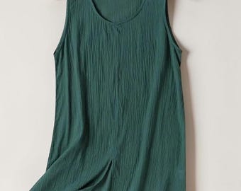 Blusa túnica sin mangas de algodón arrugado extragrande, blusa bohemia de verano de corte holgado para mujer.