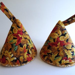 Cone Shape Potholders Thanksgiving Fall Print Pan Pot Lid Handle Potholder Handmade Set of 2 Kitchen Decor Gift Exchange Housewarming Gift