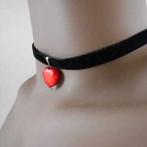 Heart Shaped Glass Pendant Black Velvet Ribbon Choker Bohemian Necklace Love Hippy Choker Ribbon Necklace Valentines Day Gift Red Glass Bead image 4