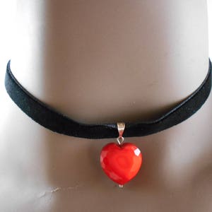 Heart Shaped Glass Pendant Black Velvet Ribbon Choker Bohemian Necklace Love Hippy Choker Ribbon Necklace Valentines Day Gift Red Glass Bead image 5