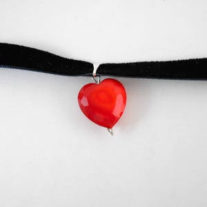 Heart Shaped Glass Pendant Black Velvet Ribbon Choker Bohemian Necklace Love Hippy Choker Ribbon Necklace Valentines Day Gift Red Glass Bead image 6