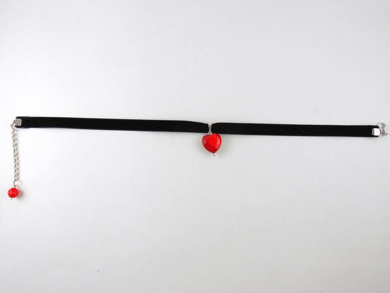 Heart Shaped Glass Pendant Black Velvet Ribbon Choker Bohemian Necklace Love Hippy Choker Ribbon Necklace Valentines Day Gift Red Glass Bead image 8