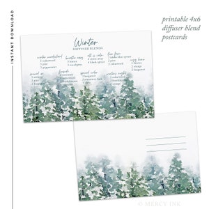 Carte de recettes de mélanges pour diffuseurs d'hiver Young Living | Recettes d’huiles essentielles des Fêtes | Téléchargement numérique imprimable de carte postale 4x6 | Courrier d'équipe