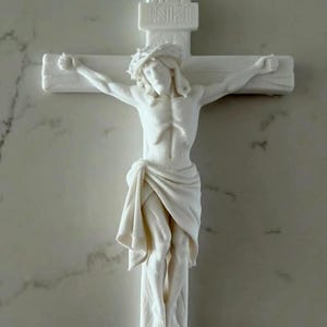 White Crucifix Wall Cross | Detailed Jesus on Cross INRI | 3D Printed Catholic image 7