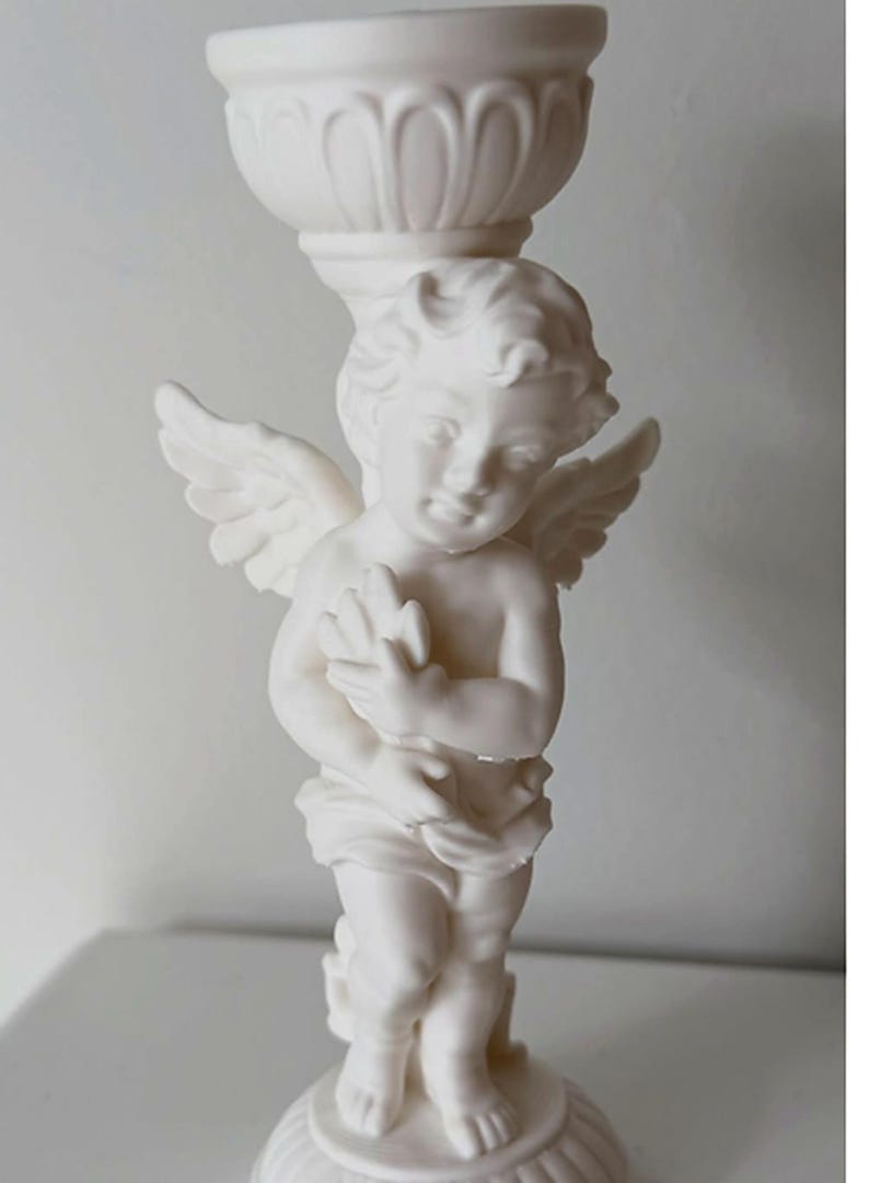 3D Printed Cherub Angel Candle Holder | Baroque Pillar Candlestick, Catholic Decor image 2