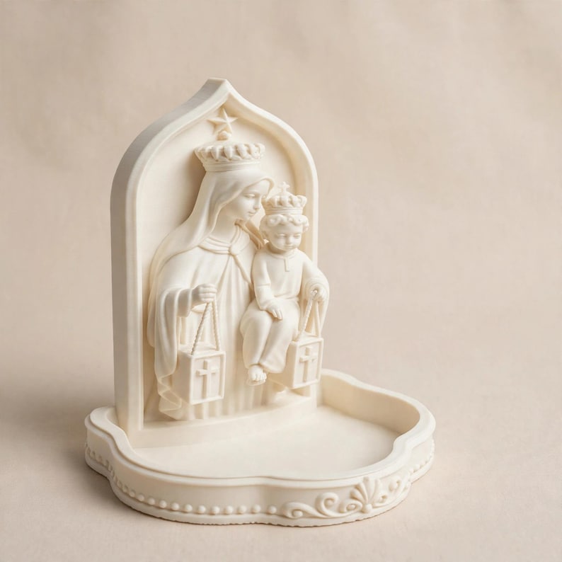 Vår Fru av Karmelberget Rosenkranshållare, 3D-tryckt katolsk staty, hemaltare bild 1