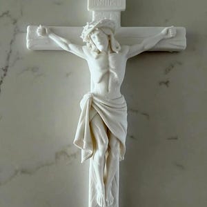 White Crucifix Wall Cross | Detailed Jesus on Cross INRI | 3D Printed Catholic image 1
