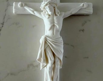 White Crucifix Wall Cross | Detailed Jesus on Cross INRI | 3D Printed Catholic