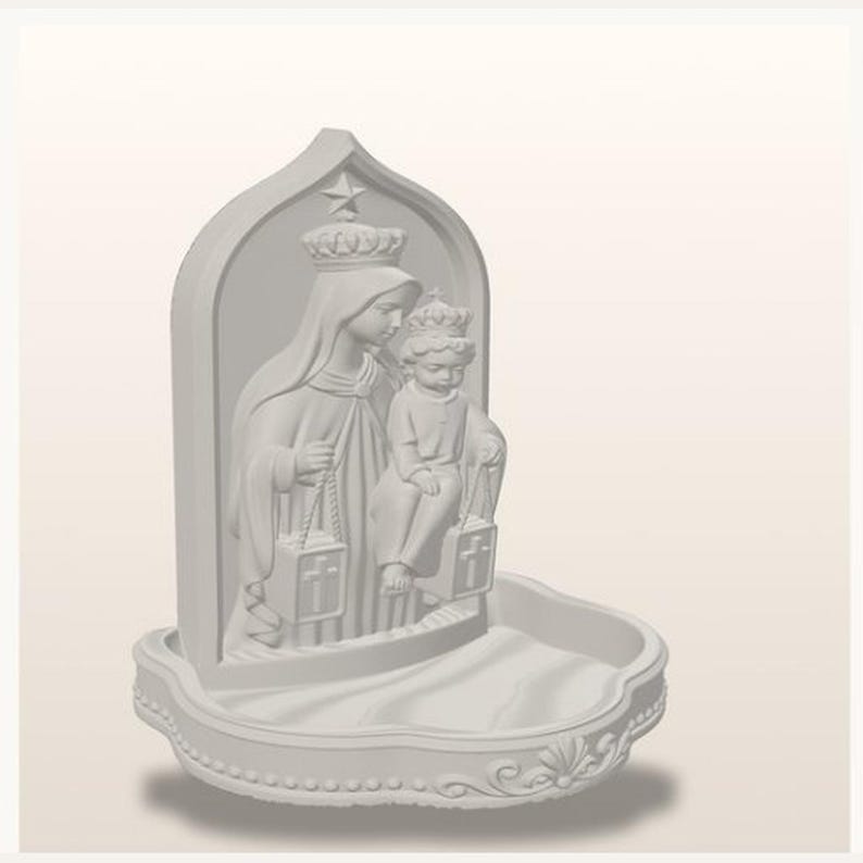 Vår Fru av Karmelberget Rosenkranshållare, 3D-tryckt katolsk staty, hemaltare bild 3
