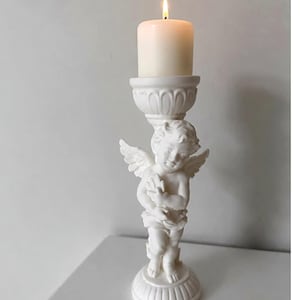 3D Printed Cherub Angel Candle Holder | Baroque Pillar Candlestick, Catholic Decor image 1