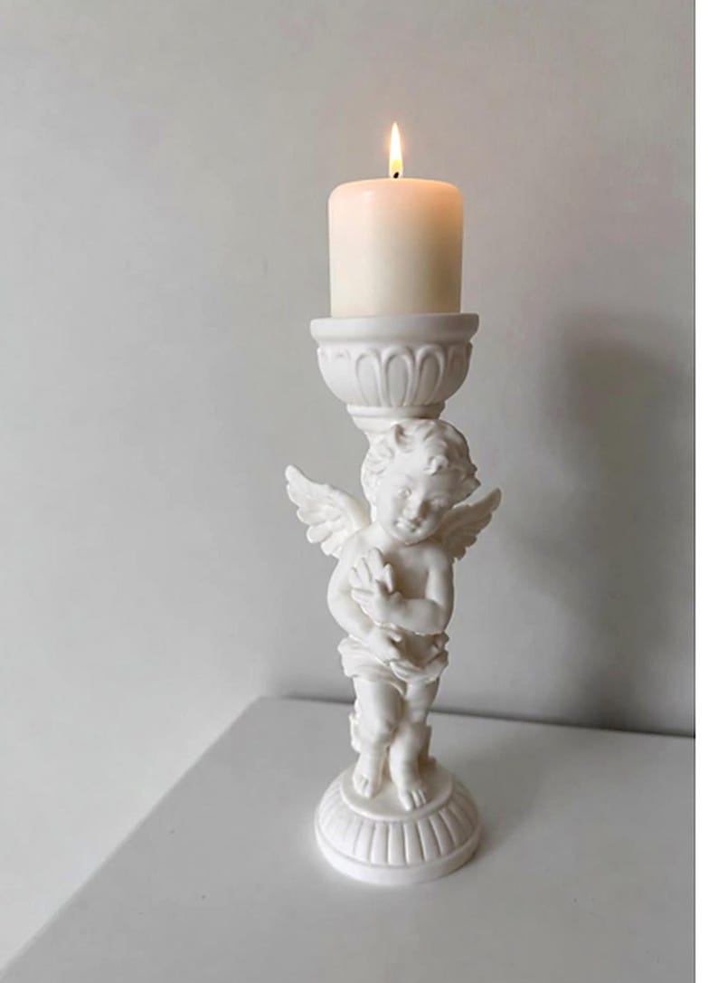 3D Printed Cherub Angel Candle Holder | Baroque Pillar Candlestick, Catholic Decor image 1