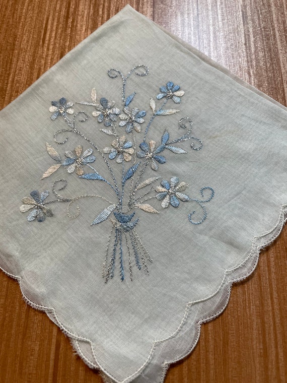 Blue Cotton Handkerchief, floral.