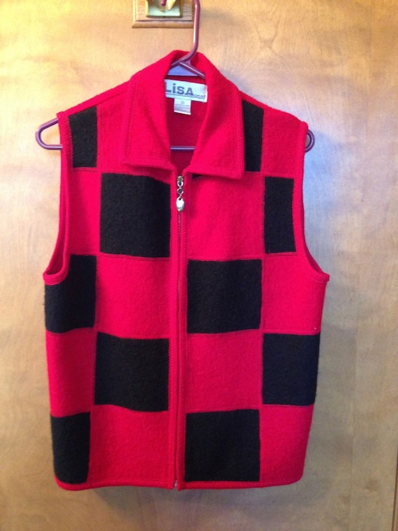 Red and Black boiled wool vest.