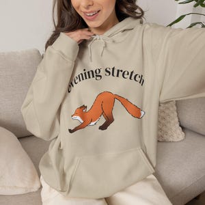 Evening Stretch Hoodie For Fox Lovers Gifts Handdrawn Human Art Warm Soft Loungewear Wildlife Woodland Animal Clothes Cute Red Fox