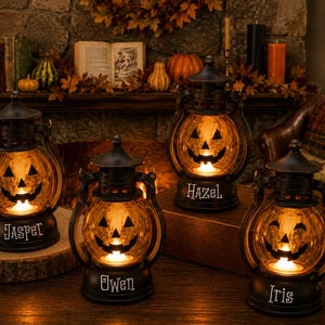 Anpassad graverad namn Halloween Jack-o'-Lantern, Vintage pumpa LED-ljus, Personlig höstdekoration, Halloweenfest-minnesgåva