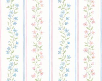 Vertical Stripe Floral Fabric Cottage Core Wildflower Fabric Bridal Shower Decor Fabric 100% Cotton Fabric By The Half Yard