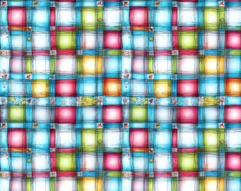 Tela a cuadros estilo doodle, tela a cuadros dibujada a mano, tela a cuadros multicolor pastel, tela para decoración de fiestas, tela 100% algodón por medio metro.
