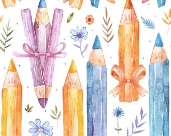 Tela para lazos de lápices, tela para hojas de margaritas, tela para arte escolar, tela para la vuelta al cole, tela para regalos de profesores, tela 100% algodón por medio metro.