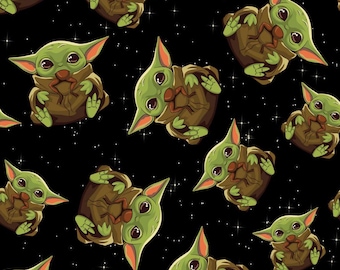 Tecido Star Wars Grogu, Tecido Mandalorian Baby Yoda, Tecido Alienígena de Desenho Animado, Tecido Anime, Tecido 100% Algodão por Meio Metro