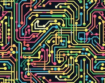 Tecido para placa de circuito eletrônico, tecido colorido para placa de circuito, tecido com linhas e bolinhas, tecido para sala de jogos, 100% algodão, vendido por meio metro.