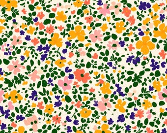 Tecido Floral Delicado, Tecido Floral Pequeno, Tecido Floral Alegre de Primavera, Tecido Floral com Flores da Primavera, Tecido 100% Algodão, Vendido por Meio Metro