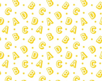 Tela con letras ABC Doodle, tela de lunares, tela para decoración de regreso a clases, tela para costura de agradecimiento a los maestros, tela 100% algodón por medio metro.