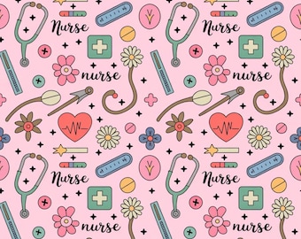 Tela de enfermera, tela de atención médica, tela médica, tela de estetoscopio de dibujos animados, tela de clínica pediátrica, tela 100% algodón por medio metro.