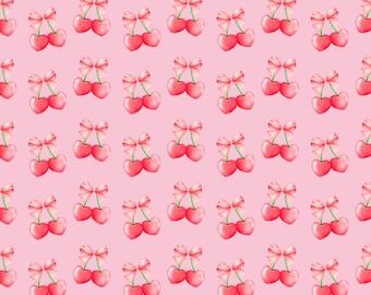 Tela de algodón con lazo de cereza, tela con lazo de cinta rosa, tela para fiestas de cumpleaños, tela para ropa, tela 100% algodón por medio metro.