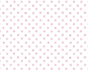 Tecido rosa com bolinhas em fundo branco, tecido com bolinhas rosa pastel suave, 100% algodão, vendido por meio metro.