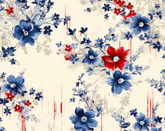 Patriotic Floral Fabric 4th Of July Fabric Red White Blue Fabric USA Freedom Liberty Fabric 100% Cotton Fabric By The Half Yard