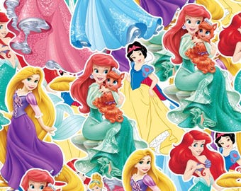 Disney Princess Fabric Ariel Snow White Fabric Rapunzel Cinderella Fabric Cartoon Anime Fabric 100% Cotton Fabric By The Half Yard