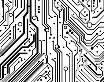 Tecido com estampa de placa de circuito eletrônico, tecido tecnológico com pontos de circuito, tecido geek moderno e industrial, 100% algodão, vendido por meio metro.