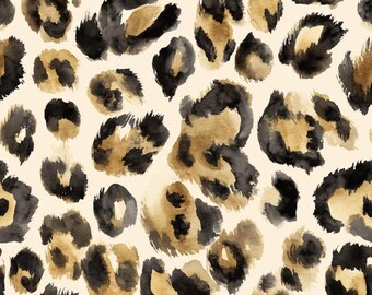 Tela de leopardo acuarela, tela suave negra y beige con estampado animal, tela de moda, tela para manualidades, tela para álbumes de recortes, tela 100% algodón por medio metro.