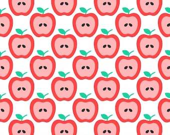 Tela de rodajas de manzana roja, tela de frutas de dibujos animados, tela para cortinas de aula, tela para la vuelta al cole infantil, tela 100% algodón por medio metro.