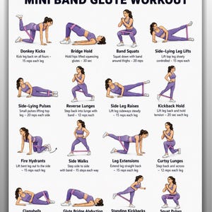 Mini Band Glute Workout for Women Printable, Resistance Band Glute Exercise Chart,  Glute & Lower Body Workout Routine, Instant Download PDF