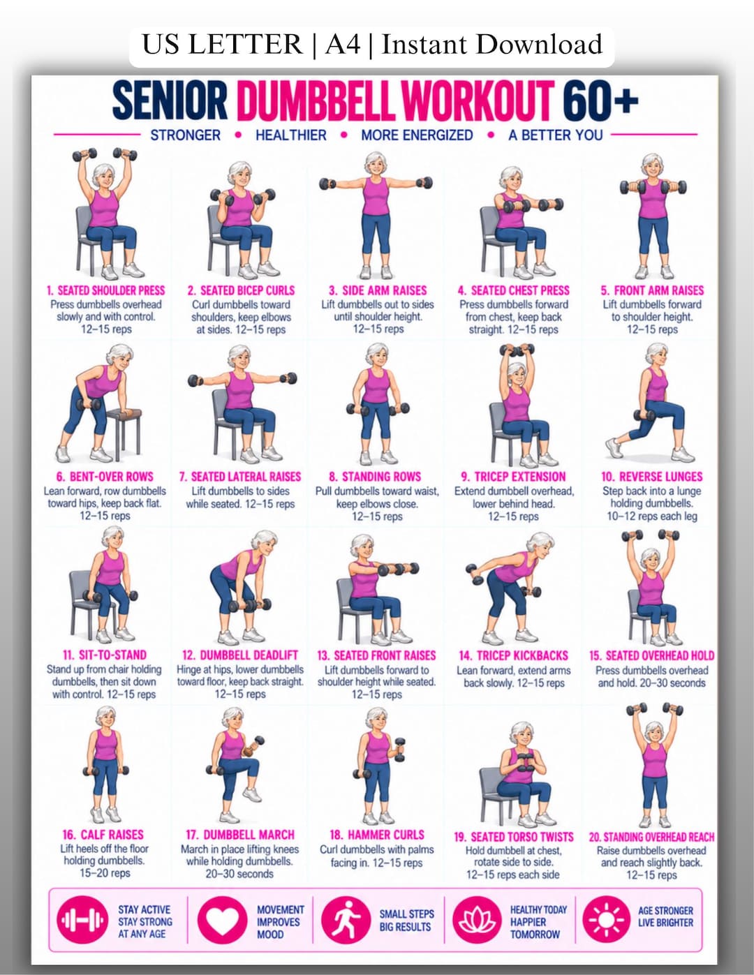Workout Routine Chart.pdf Senior Women Dumbbell Workout 60+ Printable, Dumbbell Strength Training ...