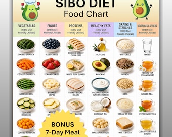SIBO Diet Food Chart Printable, Low Fodmap Foods Reference List, SIBO Diet Meal Planner, Gut Friendly Grocery Guide, Instant Download PDF