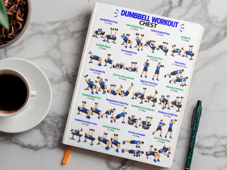 Dumbbell Chest Workout Chart for Men, Chest Exercises Printable Guide ...
