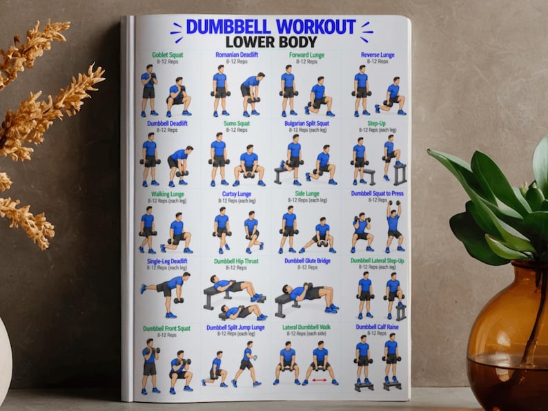 Leg Workout Plan.pdf Lower Body Dumbbell Workout Chart for Men, Leg & Glute Exercise ...