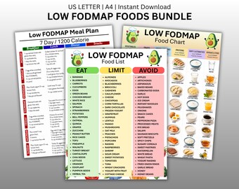 Low FODMAP Diet List Bundle, Low FODMAP Food Chart Reference Guide Printable, Low Fodmap Grocery Shopping Meal Planner, Instant Download PDF