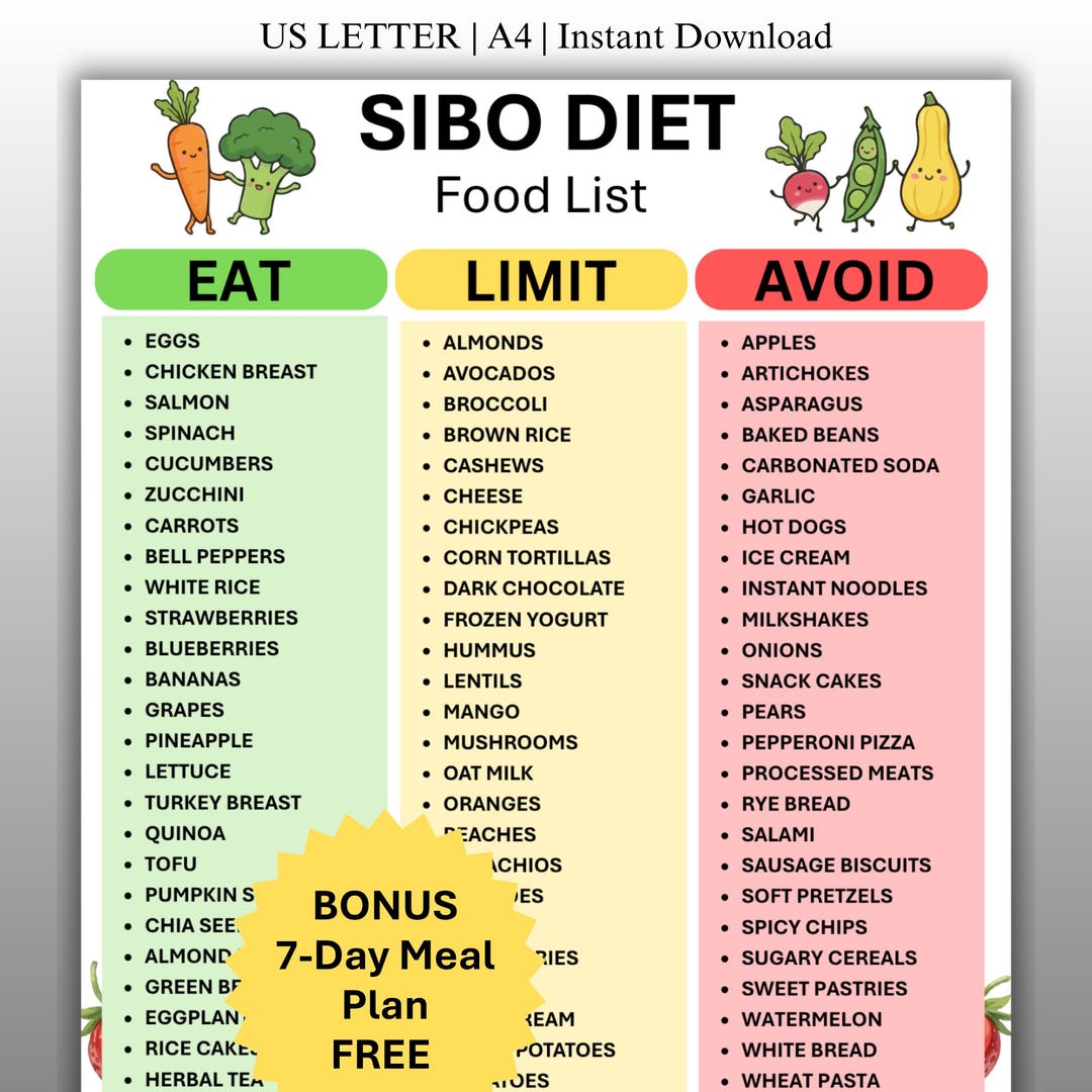 Food Map Reference SIBO Diet Food List Printable, Low FODMAP Food Reference Chart, Gut ...