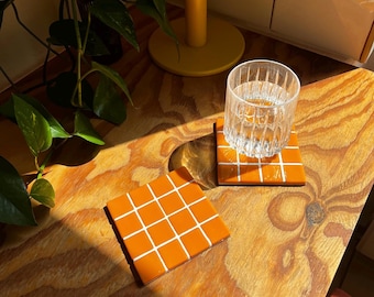 Handmade Orange Mosaic Tile Coasters – Set of 2, Unique Home Decor, Housewarming Gift