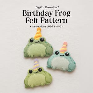 Felt Ornament Pattern, Birthday Frog Felt Template, Beginner Folk Art Craft, PDF Download