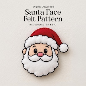 Felt Ornament Pattern, Santa Face Template, Beginner Folk Art Craft, Halloween Decor, PDF Download