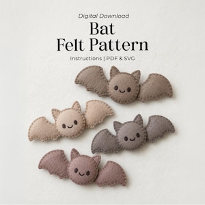 Felt Ornament Pattern, Bat Template, Beginner Folk Art Craft, Halloween Decor, PDF Download