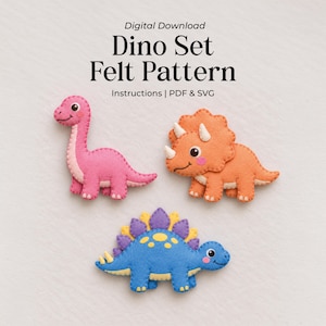 Mönster för filtdekorationer, filtmall för dinosaurieset, folkkonst för nybörjare, PDF-nedladdning