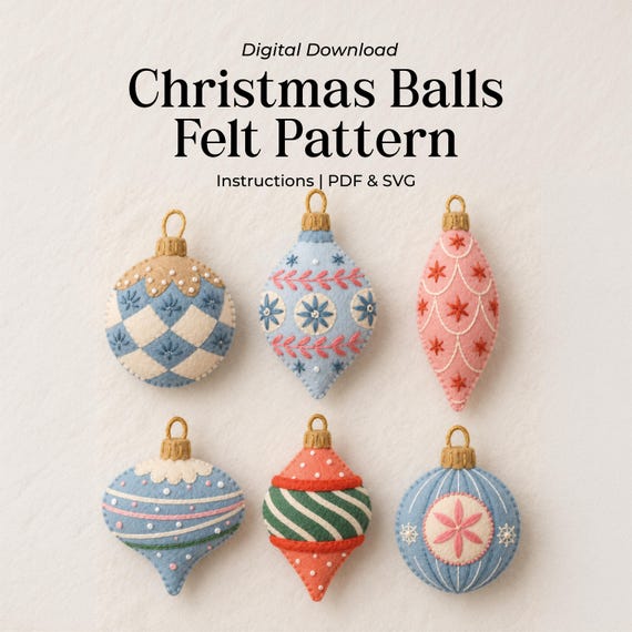 Felt Ornament Pattern, Christmas Ball Template, Beginner Folk Art Craft, Christmas Decor, PDF Download