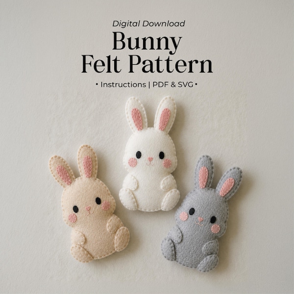 Felt Ornament Pattern, Bunny Template, Beginner Folk Art Craft, Halloween Decor, PDF Download