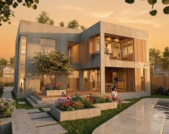 Contemporary Residential Concept - Residencia ME - Concrete & Wood Style, Conceptual Architectural Drawings