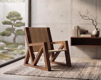 Mann Armchair: Conceptual Design Plans with Dimensions. Modern Geometric DIY Woodworking Project.